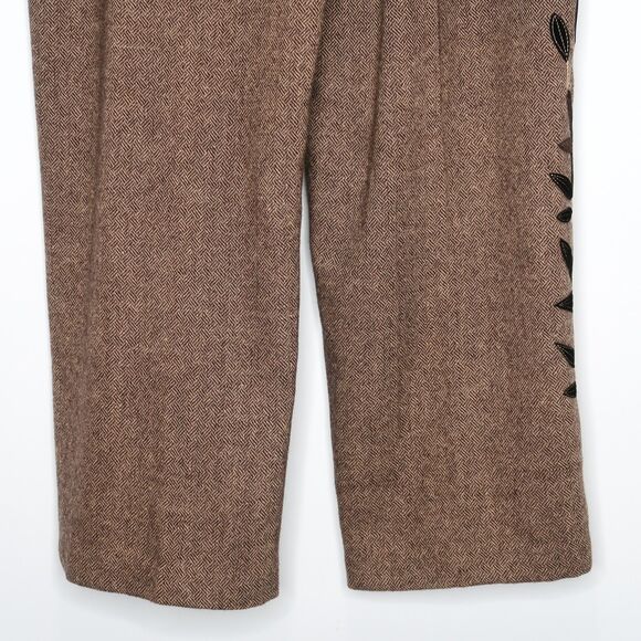 Crossing Pointe Womens Pants Size 18 Brown Wool Chevron Floral Straight Academia - Picture 11 of 12